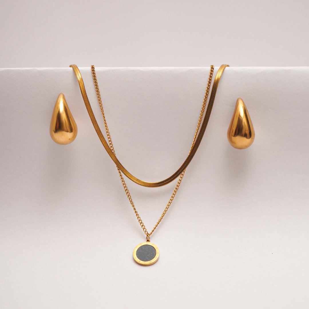 Lava Drop Earrings and Solar Eclipse Pendant Set