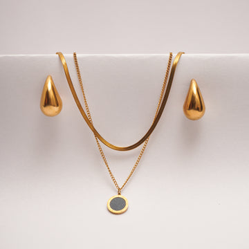 Lava Drop Earrings and Solar Eclipse Pendant Set