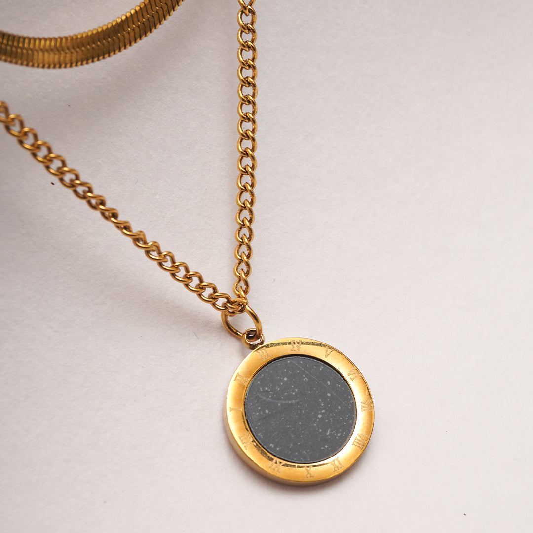 Lava Drop Earrings and Solar Eclipse Pendant Set
