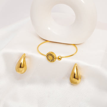 Lava Drop Earrings and Golden Orbit Bracelet set