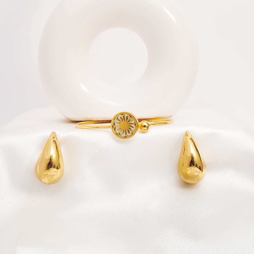 Lava Drop Earrings and Golden Orbit Bracelet set