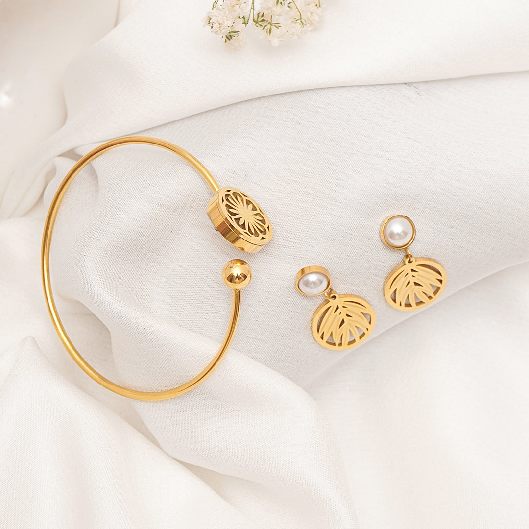Golden Palm Drops and Golden Orbit Bracelet Set