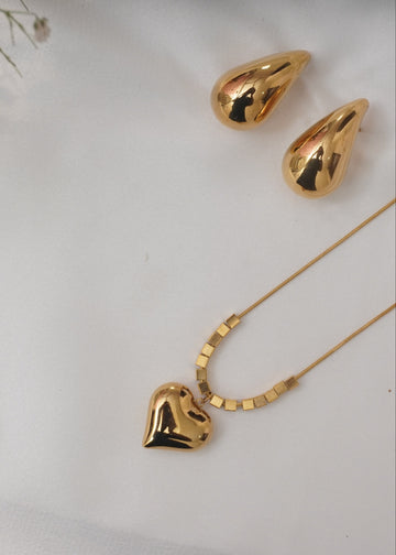 Lava Drop Earrings and Golden Love Lock Pendant set