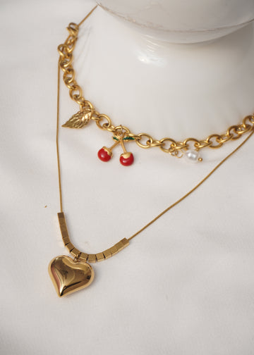 Golden Love Lock Pendant and Cherry Whimsy Pendant Set