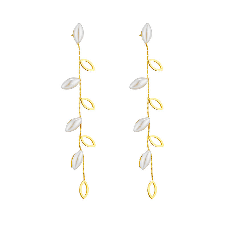 Gold-Tone Leaf and Petal Drop Earrings