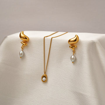 Molten Pearl Drape earring and Classic Pearl Halo Pendant set
