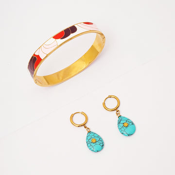 Sunset Wave Bangle and Turquoise Sol Drops Set