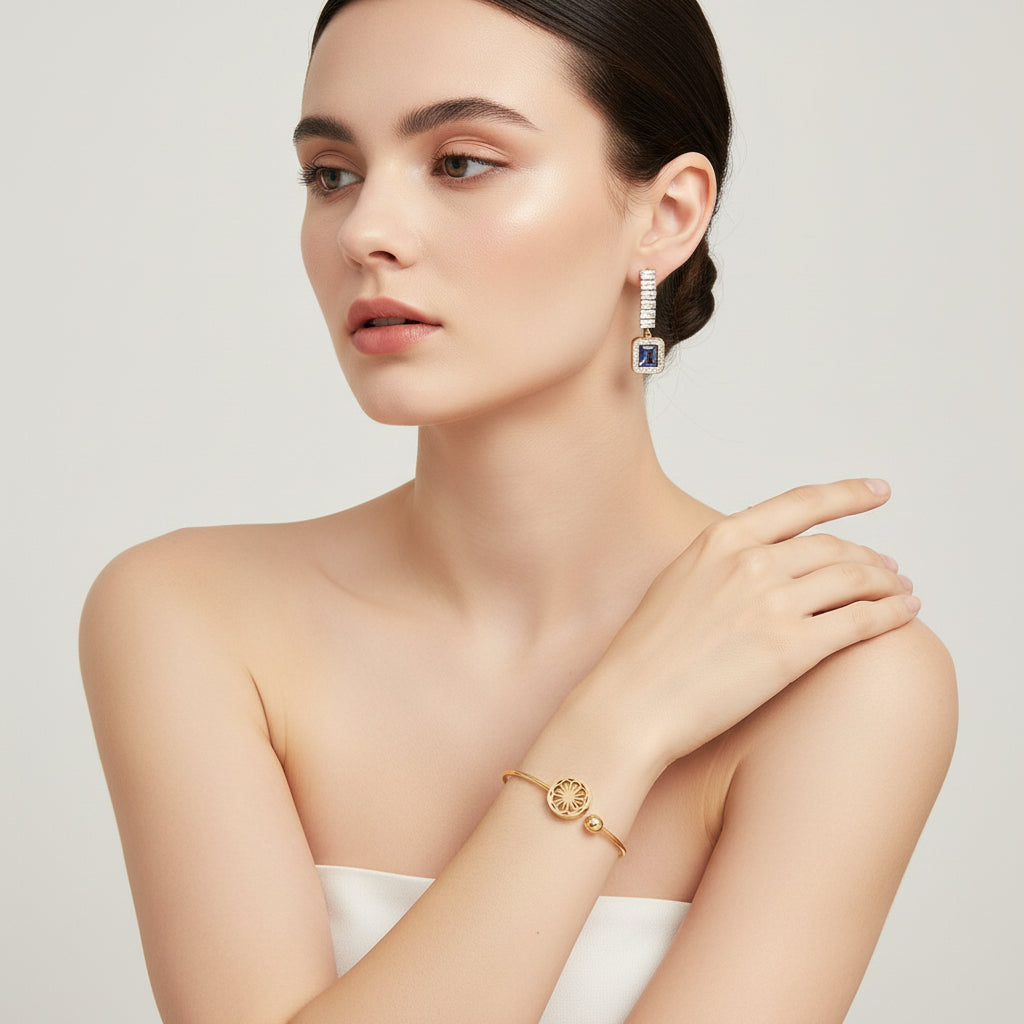 Azure Luxe Earring and Golden Orbit Bracelet Set