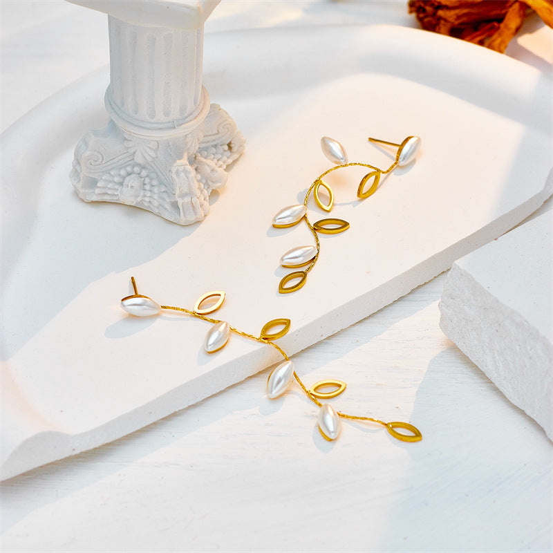 Gold-Tone Leaf and Petal Drop Earrings