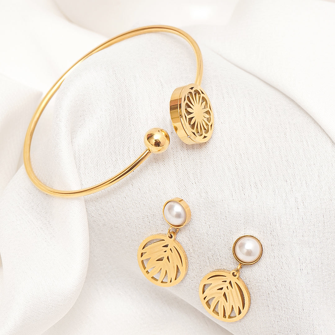 Golden Palm Drops and Golden Orbit Bracelet Set