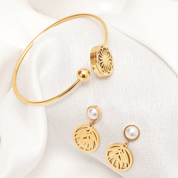 Golden Palm Drops and Golden Orbit Bracelet Set