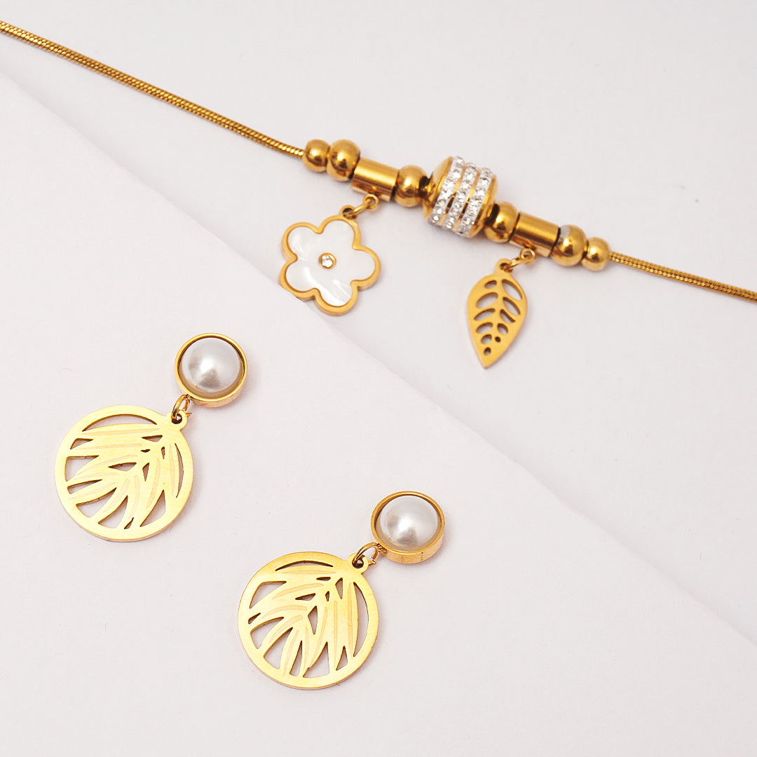 Golden Palm Drops and Petal Gleam Cuff set