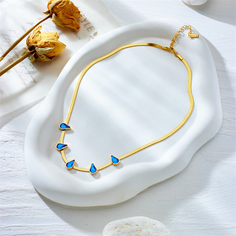 Blue Teardrop Statement Necklace