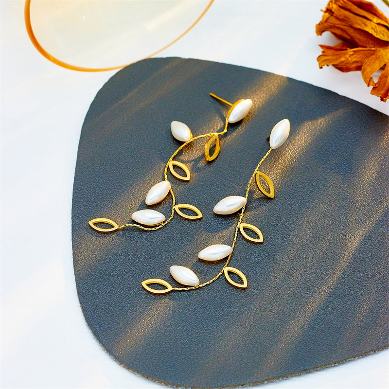 Gold-Tone Leaf and Petal Drop Earrings