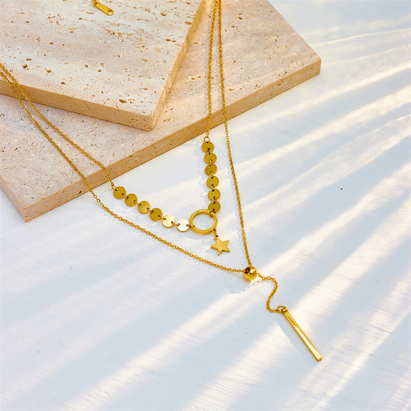 Dual-Layer Charm Lariat Necklace