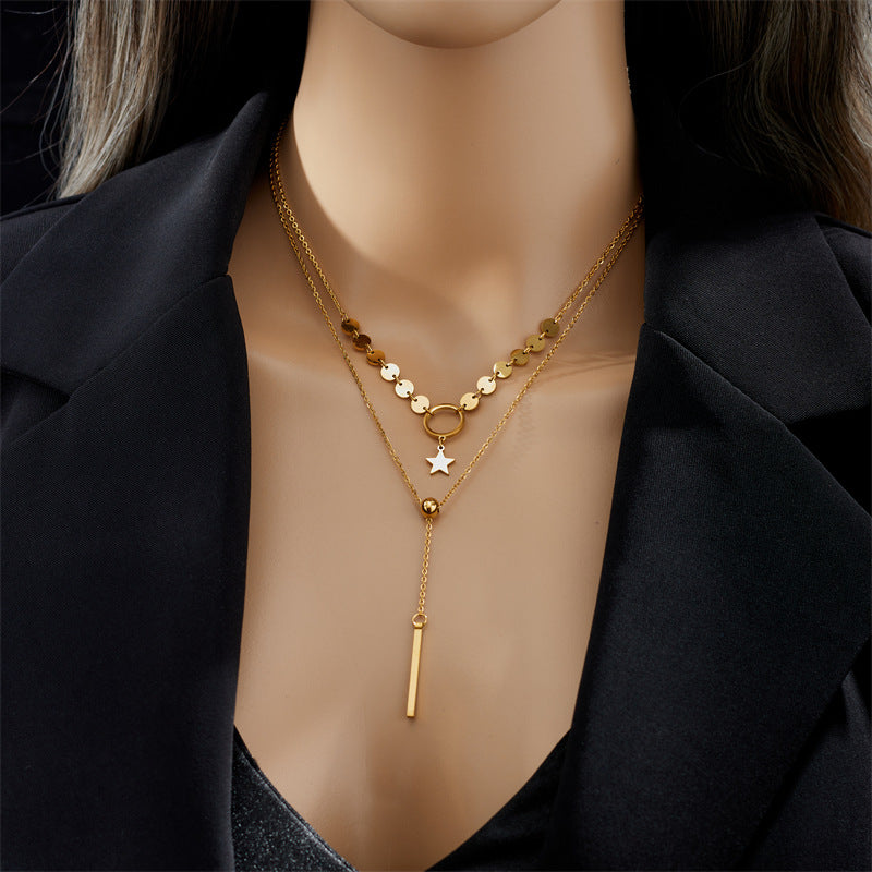 Dual-Layer Charm Lariat Necklace