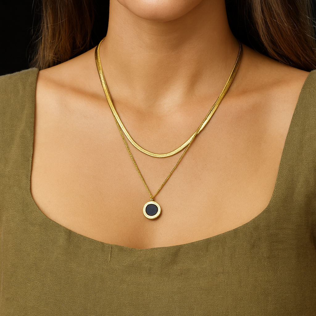 Lava Drop Earrings and Solar Eclipse Pendant Set