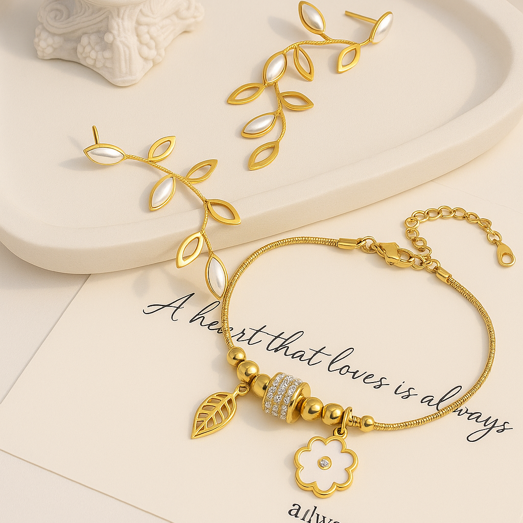 Petal Drop Earrings and Gleam Cuff set