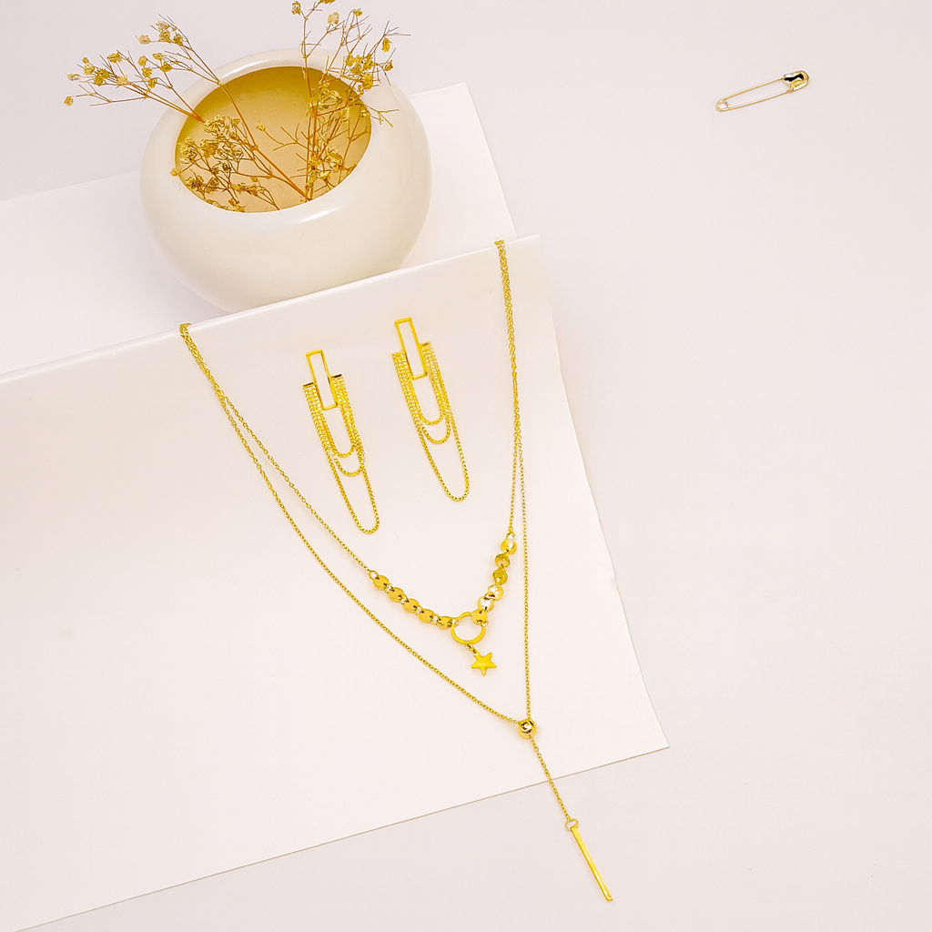 Dual-Layer Charm Pendant and Linear Luxe Earrings Set
