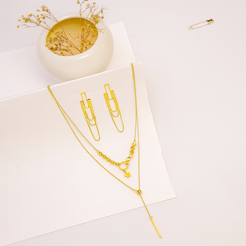Dual-Layer Charm Pendant and Linear Luxe Earrings Set