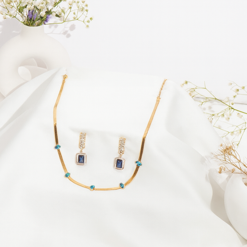 Azure Luxe Cascade and Blue Teardrop Statement Pendant set