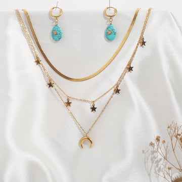 Starlit Harmony Necklace and Turquoise Sol Drops Set