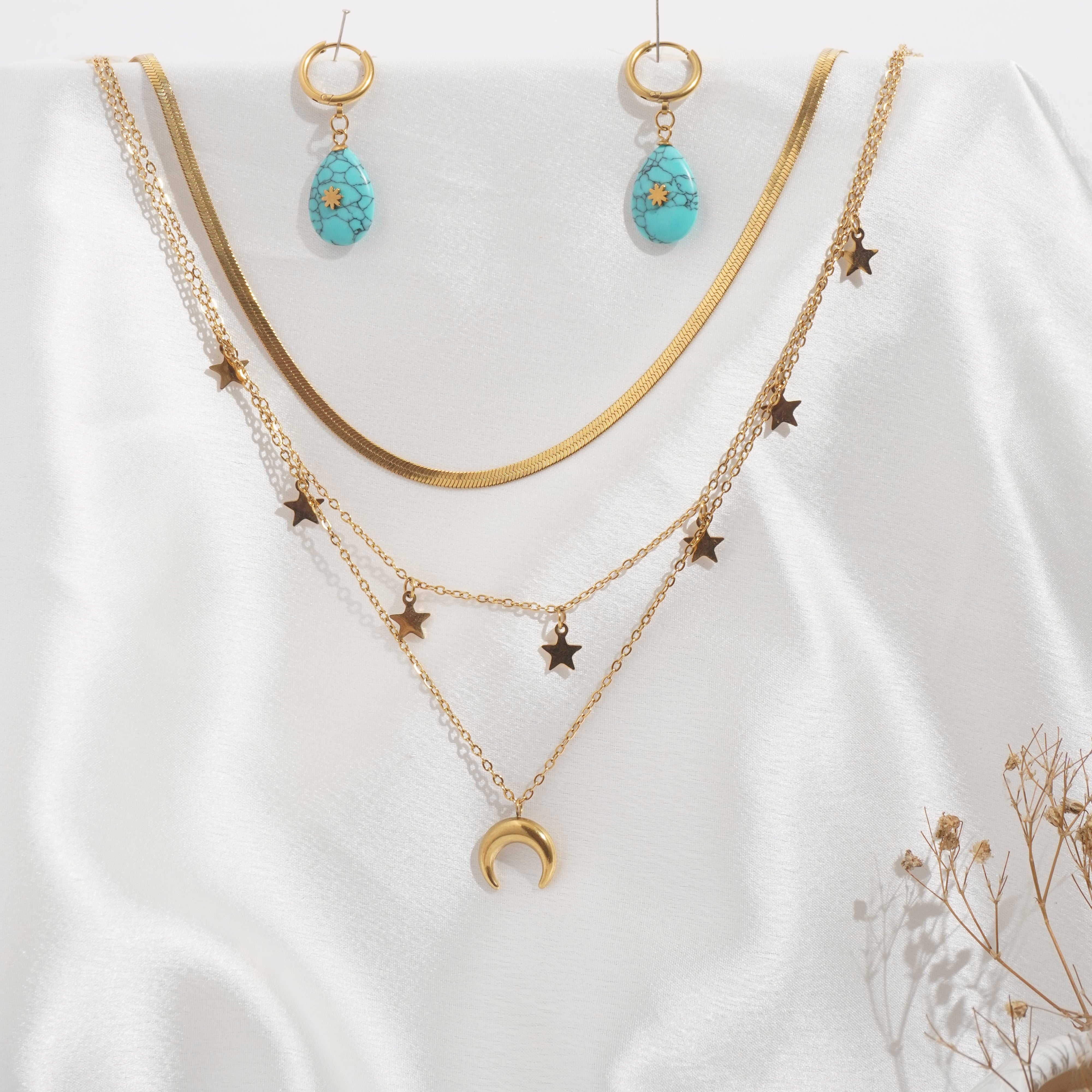 Starlit Harmony Necklace and Turquoise Sol Drops Set