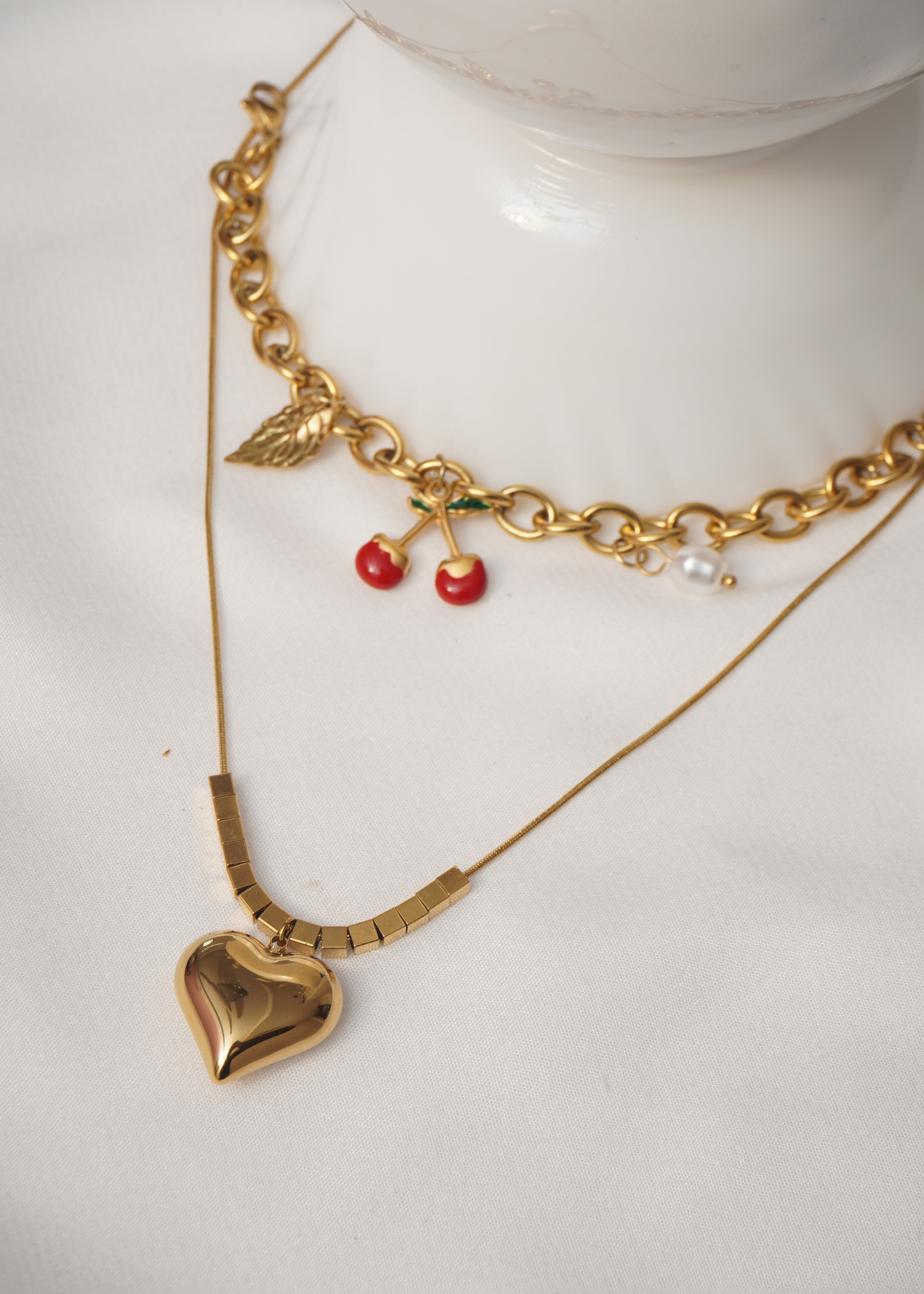 Golden Love Lock Pendant and Cherry Whimsy Pendant Set