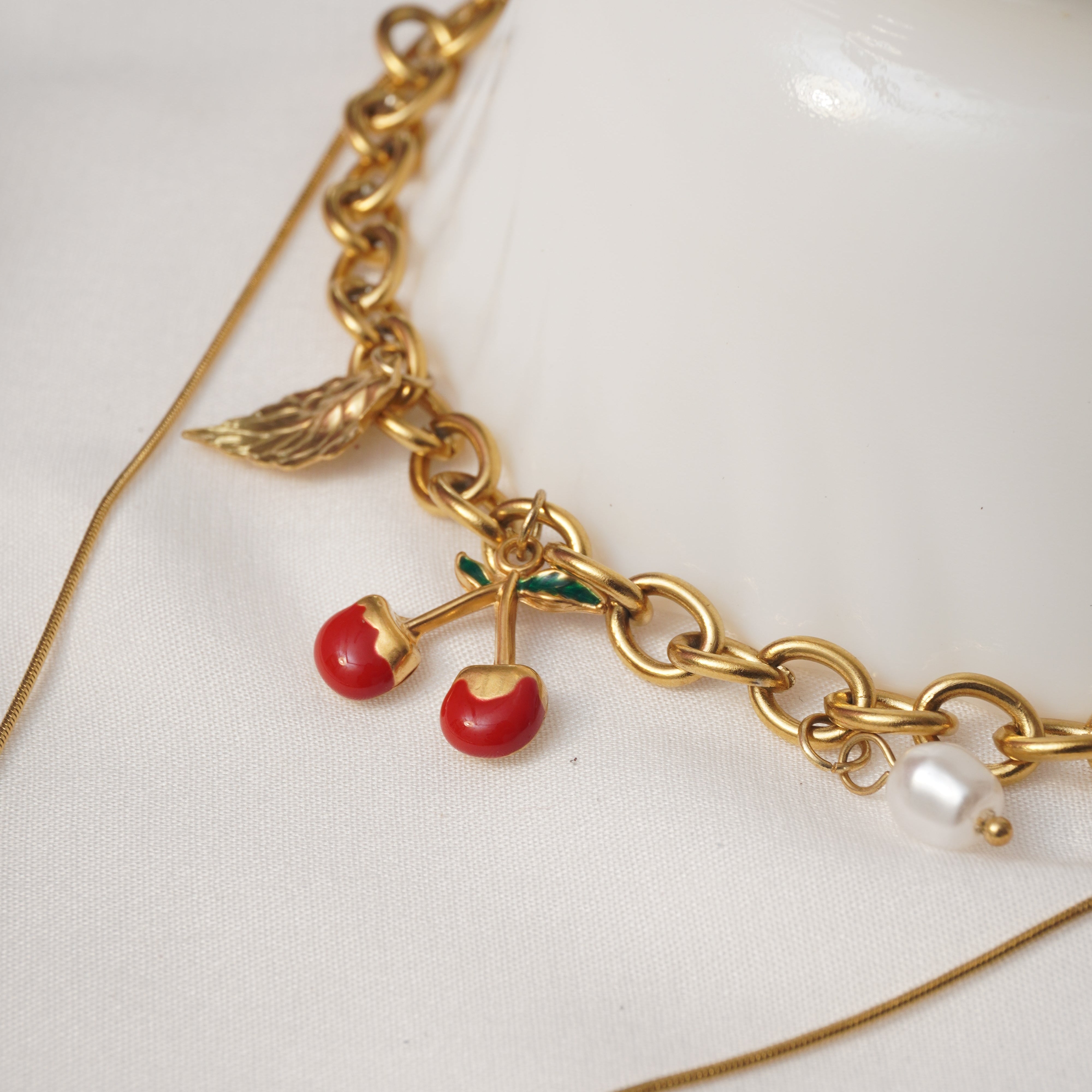 Golden Love Lock Pendant and Cherry Whimsy Pendant Set