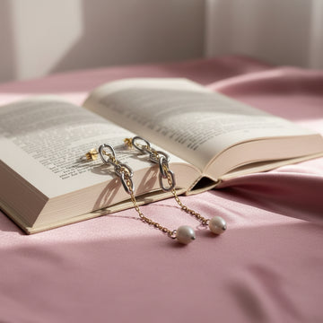 gold chain pearl statement earrings